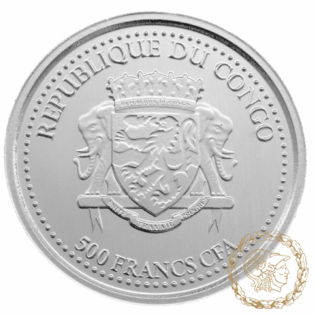 Срібна монета 500 франків 2021 Конго 999 1 Oz Горила