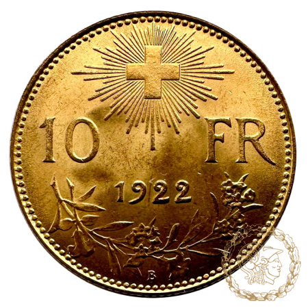 Золота монета 10 франків 1922 рік, Швейцарія. 