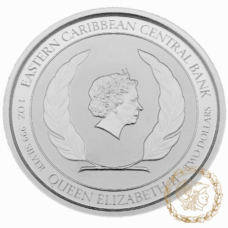 Срібна монета 2 долари 2021 Домініка 999 1 Oz Фрегат