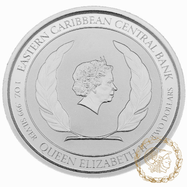 Срібна монета 2 долари 2021 Домініка 999 1 Oz Фрегат
