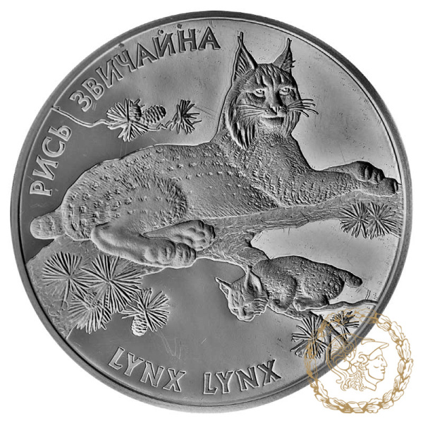 Срібна монета 10 гивень 2001 рік, Україна. Рись звичайна