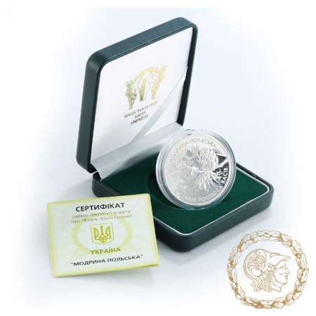 Срібна монета 10 гривень 2001, Україна. Модрина польська