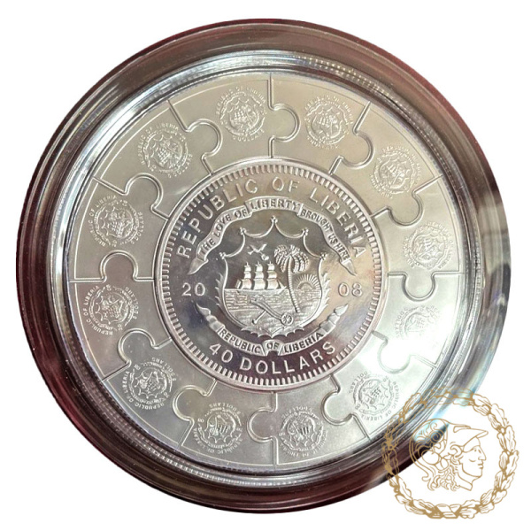 Срібна монета - пазл 100 доларів 2008 року, Ліберія. 12 апостолів