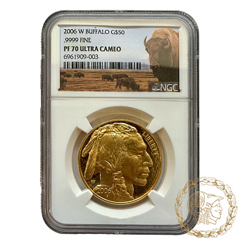 Золота монета 50 доларів 2006 рік, США. Американский бизон в слабі PF 70