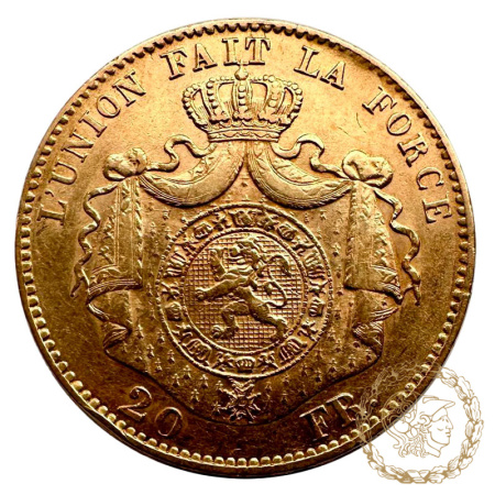 Золота монета 20 франків 1868 рік, Бельгія. Король Леопольд II