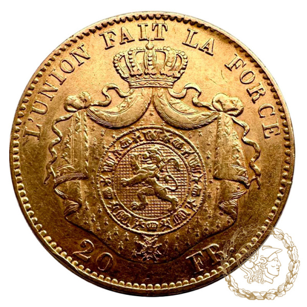Золота монета 20 франків 1868 рік, Бельгія. Король Леопольд II