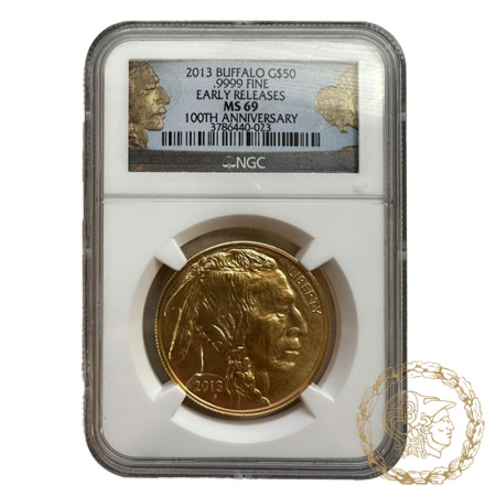 Золота монета 50 доларів 2013 рік, США. Американский бизон в слабі MS 69