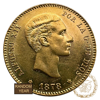 Золота монета 25 песет, Іспания. Альфонс XII