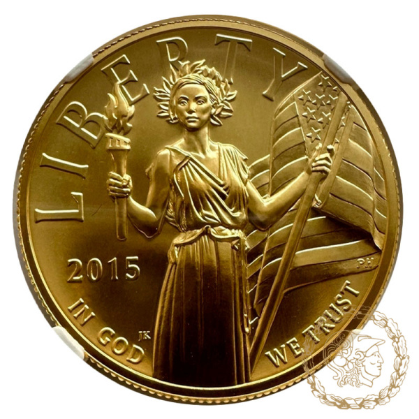 Золота монета 100 доларів 2015 рік, США. Свобода в слабі MS  70 