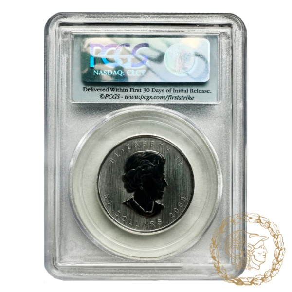 Монета платина 50 доларів 2009 рік, Канада. Кленовий лист в слабі МS 69