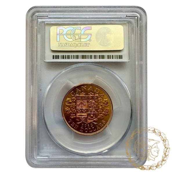 Золота  монета 10 доларів 1913 рік, Канада. Георг V в слабі MS 63 