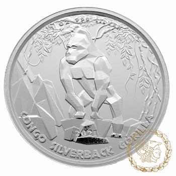 Срібна монета 500 франків 2021 Конго 999 1 Oz Горила