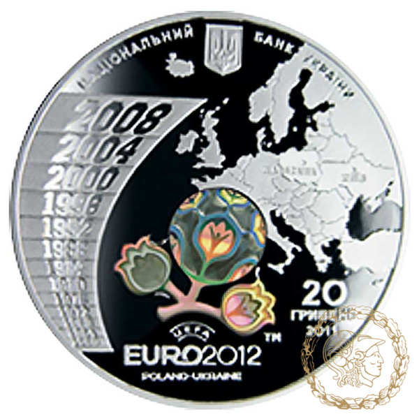 Срібна монета 20 гривень 2011 рік, Україна. Фінальний турнір чемпіонату Європи з футболу 2012 р.