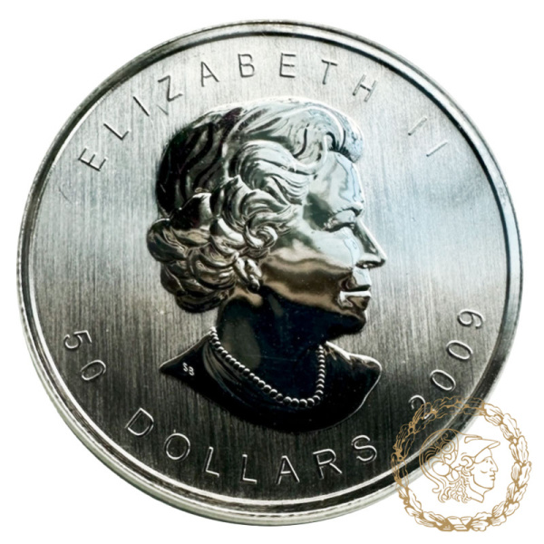 Монета платина 50 доларів 2009 рік, Канада. Кленовий лист в слабі МS 69