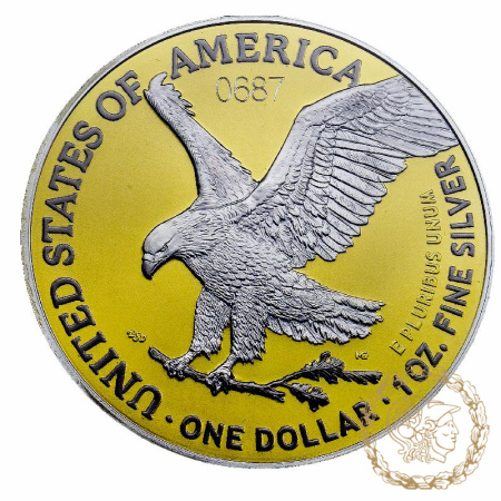 Набір двох монет 1 долар 2021 США 999 1 Oz Американський срібний орел (позолота)