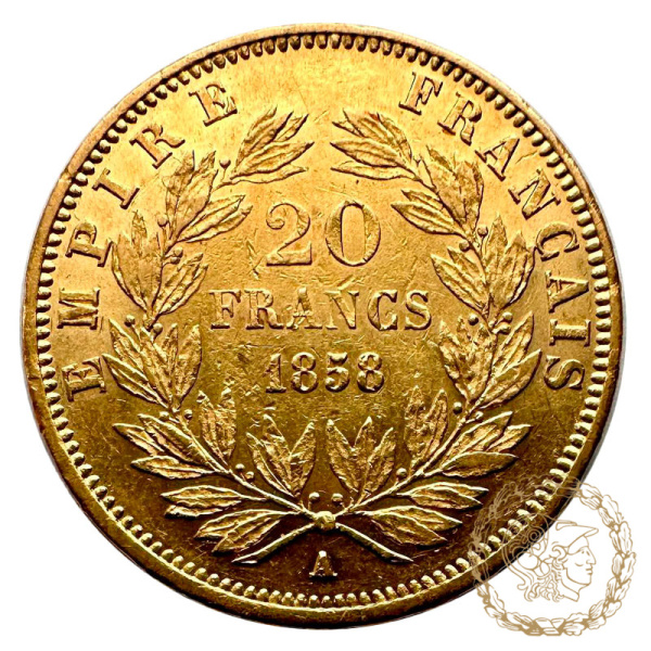 Золота монета 20 франків 1858 рік, Франція. Імператор Наполеон III