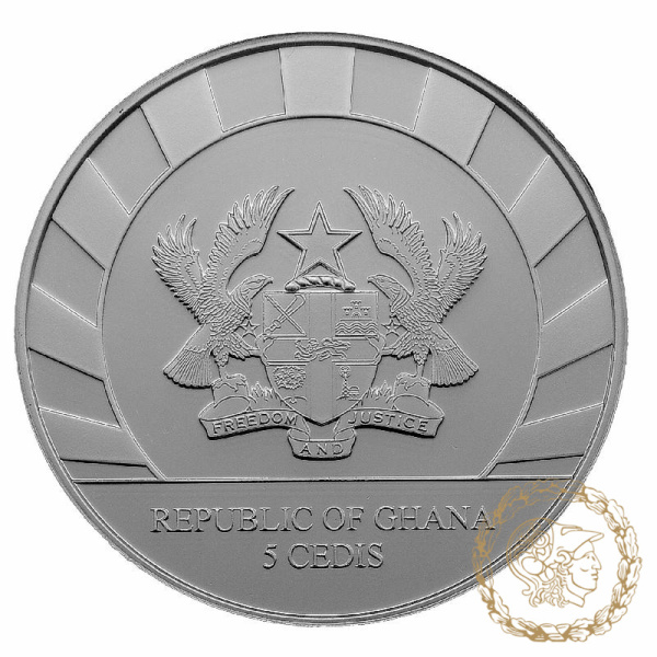 Срібна монета 5 седі 2021 Гана 999 1 Oz Носоріг