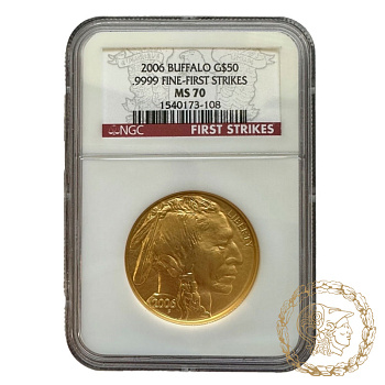 Золота монета 50 доларів 2006 рік, США. Американский бизон в слабі MS 70