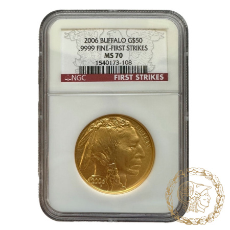 Золота монета 50 доларів 2006 рік, США. Американский бизон в слабі MS 70