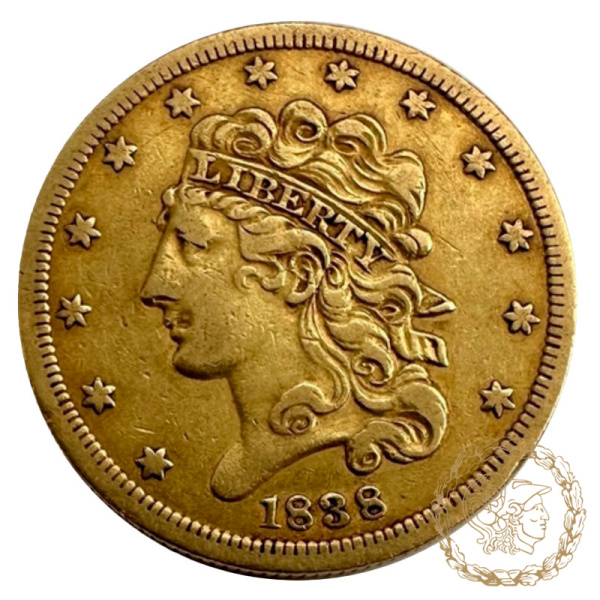 Золота монета 5 доларів 1838 рік, Сша. 