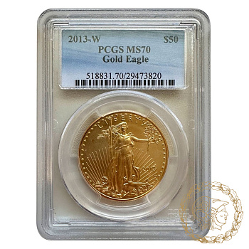 Золота монета 50 доларів 2013 рік, США. Американський беркут в слабі MS 70