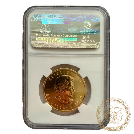 Золота монета 50 доларів 2009 рік, Канада. Кленовий лист в слабі MS  69