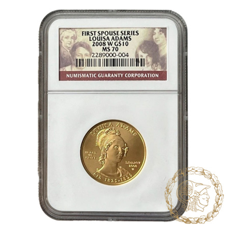 Золота монета 10 доларів 2008 рік, США.  Перші леді - Луїза Адамс (1825–1829)  в слабі MS 70