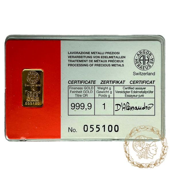 Золотий злиток 1 грам ARGOR-HERAEUS