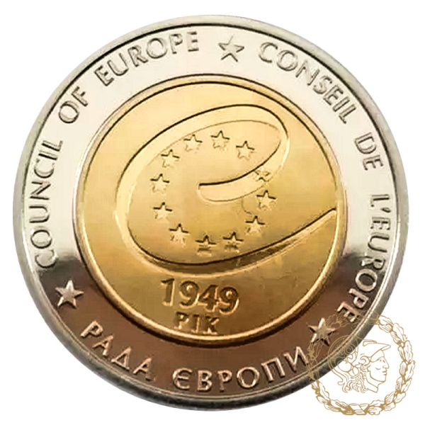 Монета біметалева 5 гривень 2009 рік,  Україна. 60 років Раді Європи