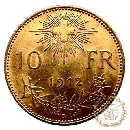 Золота монета 10 франків 1912 рік, Швейцарія. 