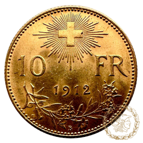 Золота монета 10 франків 1912 рік, Швейцарія. 