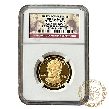 Золота монета 10 доларів 2011 рік, США. Перші леді - Еліза Джонсон (1865-1869) в слабі PF 70