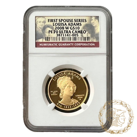 Золота монета 10 доларів 2008 рік, США.  Перші леді - Луїза Адамс (1825–1829)  в слабі PF 70