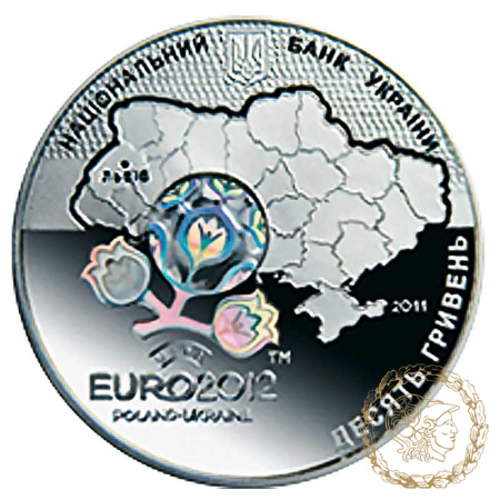 Срібна монета 10 гривень 2011 рік, Україна. Фінальний турнір чемпіонату Європи з футболу 2012. Місто Львів 