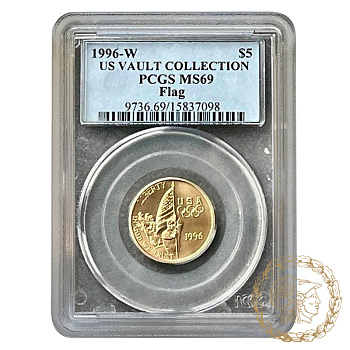 Золота  монета 5 доларів 1996 рік, США. XXVI літні Олімпійські Ігри, Атланта 1996 - Прапороносець в слабі MS 69