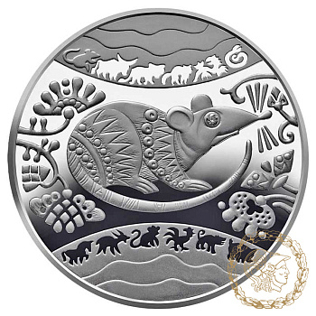 Срібна монета 5 гривень 2008 рік, Україна. Рік Пацюка