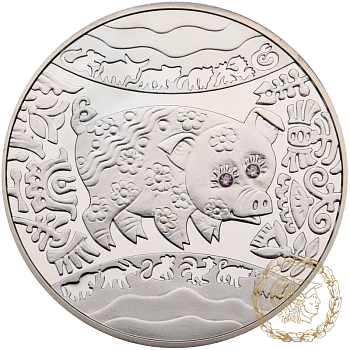 Срібна монета 5 гривень 2007 рік, Україна. Рік Свині (Кабана)