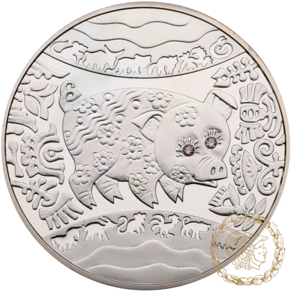 Срібна монета 5 гривень 2007 рік, Україна. Рік Свині (Кабана)