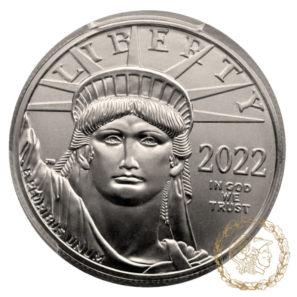 Монета платина 100 доларів 2022 рік, США. Американський Платиновий орел над заходом  в слабі MS 70