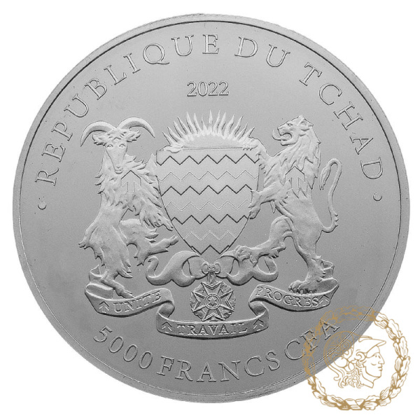 Срібна монета 5 000 франків 2022 Чад 999 1 Oz Біткоїн