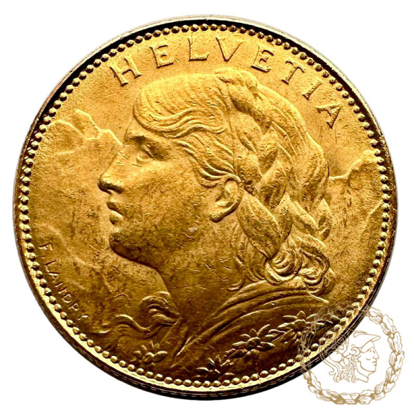 Золота монета 10 франків 1922 рік, Швейцарія. 
