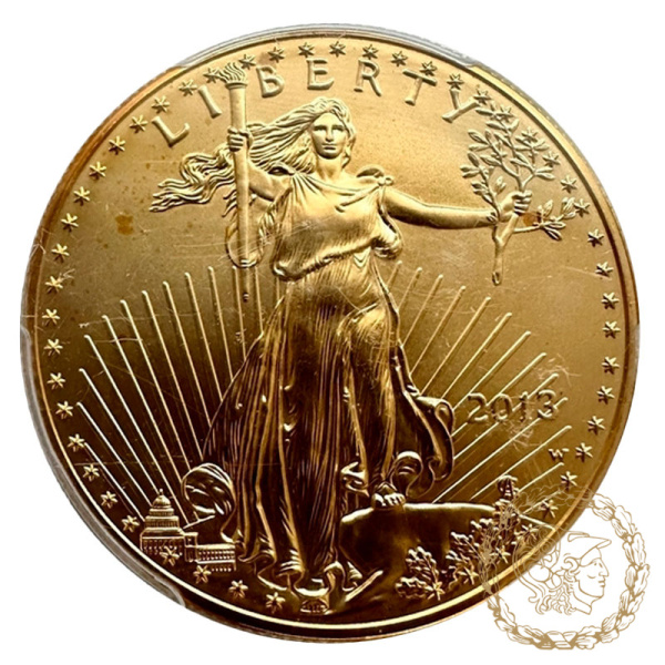 Золота монета 50 доларів 2013 рік, США. Американський беркут в слабі MS 70