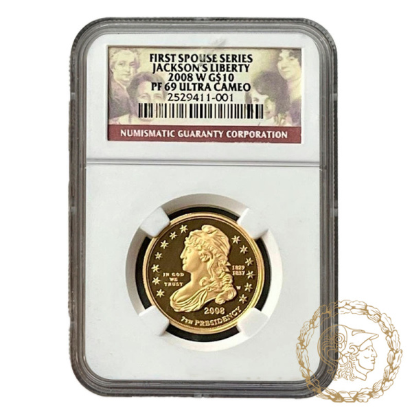 Золота монета 10 доларів 2008 рік, США.  Ендрю Джексон  в слабі PF 69