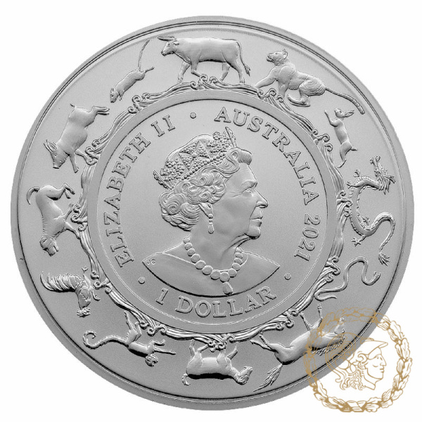 Срібна монета 1 долар 2021 Австралія 999 1 Oz Рік Бика