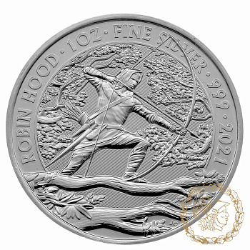 Срібна монета 2 фунти 2021 Великобританія 999 1 Oz Робін Гуд
