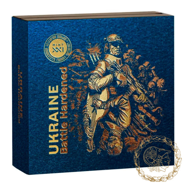 Срібна монета 10 седі 2024 рік Гана, Україна Загартована в боях / UKRAINE BATTLE HARDENED 2 Oz
