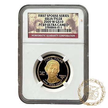 Золота монета 10 доларів 2009 рік, США. Перші леді - Джулія Тайлер (1844-1845) в слабі PF 69