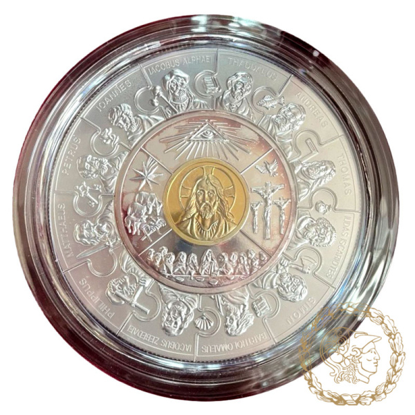 Срібна монета - пазл 100 доларів 2008 року, Ліберія. 12 апостолів