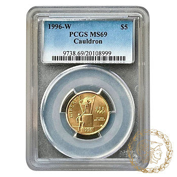 Золота  монета 5 доларів 1996 рік, США. XXVI літні Олімпійські Ігри, Атланта 1996 - Запалення олімпійського вогнюв слабі MS 69