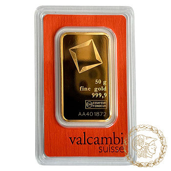Золотий злиток 50 грам valcambi suisse